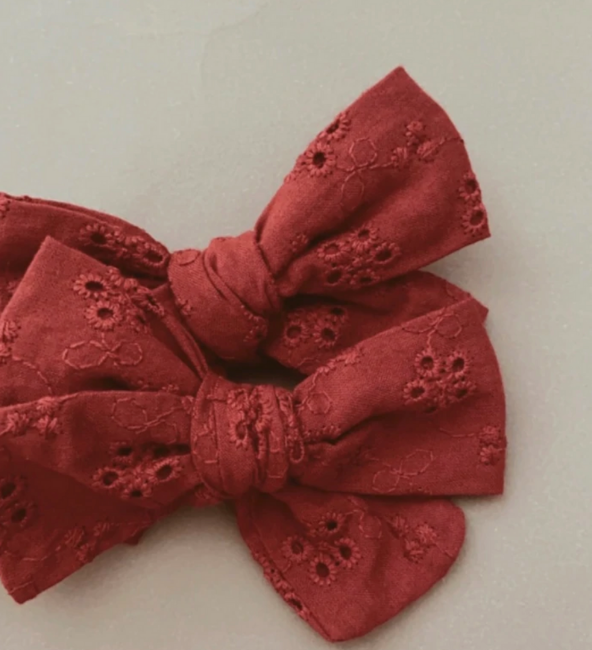 Red Broderie Bow Headband