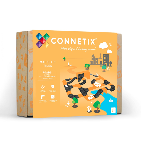 Connetix Tiles | 16 Piece Roads Ramps & Intersections Pack